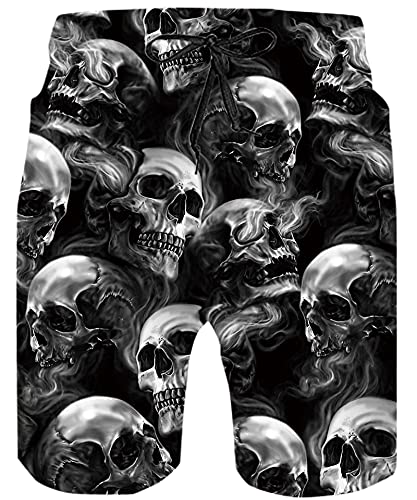 ALISISTER Badehose Herren 3D Neuheit Schädel Schwarz Druck Trocknen Schnell Badeshort Sommer Hawaiian Strand Schwimmhose mit Netzfutter XL von ALISISTER