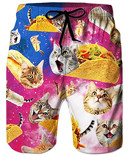 ALISISTER Badehose für Herren 3D Pizza Katze Muster Badeshorts Lang Elastische Taille Sommer Holiday Hawaii Beach Shorts 3XL von ALISISTER