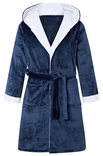 ALISISTER Bademantel Herren aus flauschigem Flanell Fleece mit Kapuze zwei Taschen und Bindegürtel L von ALISISTER