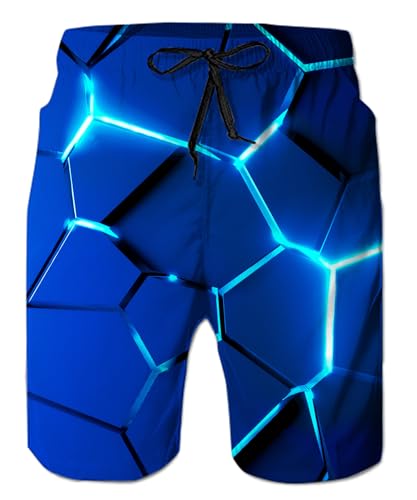 ALISISTER Badeshorts Herren Jungen 3D Geometrie Grafik Badehose Strand Boardshorts Herren für Outdoor Surfing Sport Running XL von ALISISTER