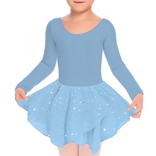 ALISISTER Ballettkleidung Mädchen Ballettkleid für Kinder Langarm Balletttrikot Rundkragen Tanzkleid Baumwolle Tanzbody mit Rock Tütü Tanzkleidung Ballett Outfit 6-7Jahre von ALISISTER