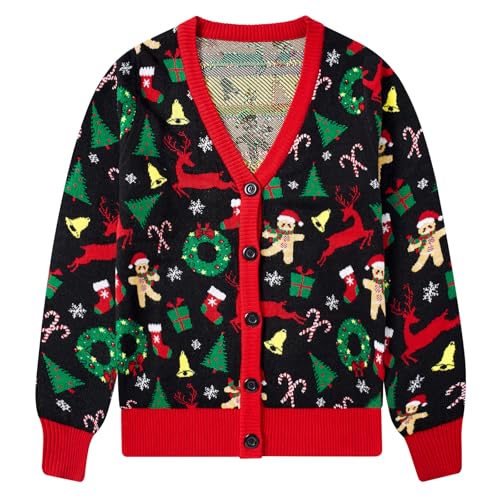 ALISISTER Damen Weihnachts-Strickjacke Lebkuchenmann Druck Langarm Winterpullover XXL ALISISTER Damen Weihnachts-Strickjacke Lebkuchenmann Druck Langarm Winterpullover XXL von ALISISTER