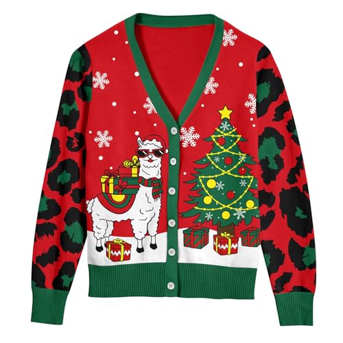 ALISISTER Damen Weihnachtsstrickjacke Alpaka Langarm Strickpullover mit offener Vorderseite XXL von ALISISTER