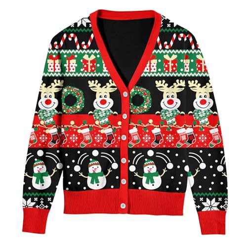 ALISISTER Damen Weihnachtsstrickjacke mit Rentier-Motiv Langarm V-Ausschnitt Festlicher Pullover für Weihnachten S von ALISISTER
