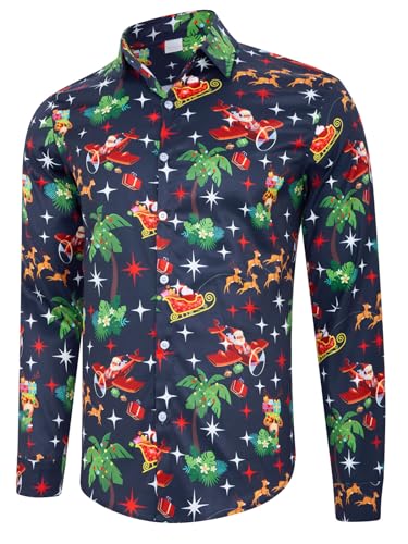 ALISISTER Funky Weihnachtshemd Herren Shirt Junge 3D Santa Rentier Langarm Lässig Christmas Shirts Regular Slim Fit Party Xmas Hemd XL von ALISISTER