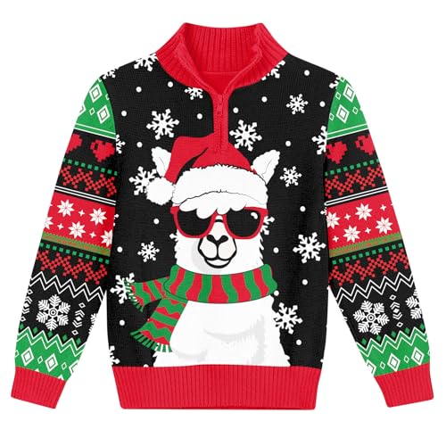 ALISISTER Hässlicher Weihnachts-Alpaka-Pullover 1/4 Reißverschluss 3D Cool Druck Strickpullover Kinder Jungen Mädchen 3-4 Jahre von ALISISTER