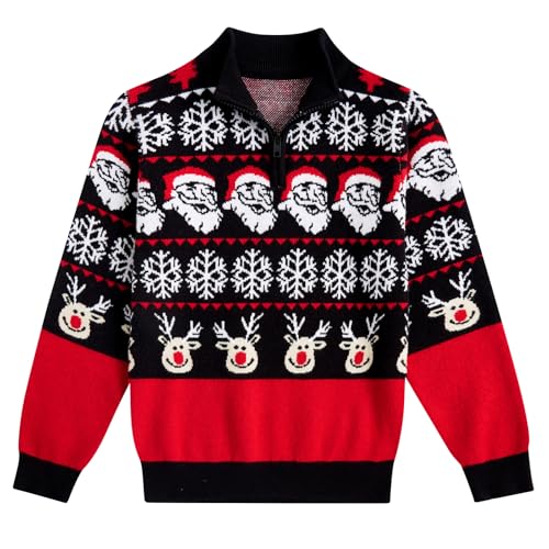 ALISISTER Hässlicher Weihnachtspullover Jungen mit Weihnachtsmann-Motiv 1/4 Reißverschluss Kinder Lustiger Strickpullover 5-6 Jahre von ALISISTER