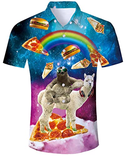 ALISISTER Hawaii Hemd Funky Hawaiihemd Herren 3D Faultier Alpaka Gedruckt Kurzarmhemd Tropical Button Down Strandurlaub Aloha Shirt Sommer Himmelblau Regelmäßige Hemden M von ALISISTER