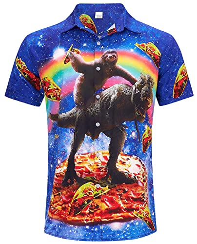 ALISISTER Hawaiihemd Herren Funky Hawaii Hemd Kurzarm 3D Faultier Dinosaurier Drucke Lustig Aloha Button Down Bluse Urlaubshemden Sommer Strandkleidung Outfit L von ALISISTER
