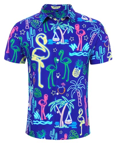 ALISISTER Hawaiihemd Herren Lustig 3D Neon Flamingo Kurzarm Hawaii Hemd Tropical Button Down Hemden Sommer Shirts M von ALISISTER