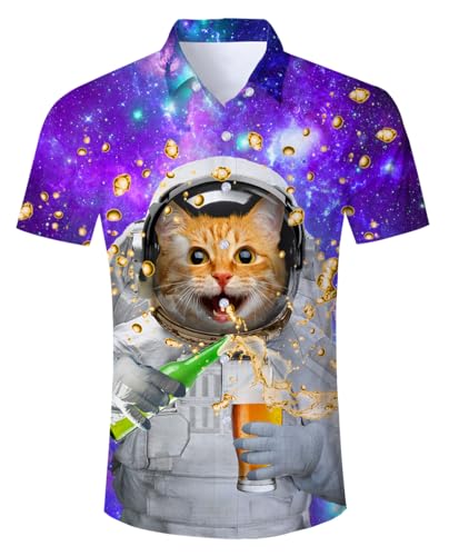 ALISISTER Hawaiihemd Herren Short Sleeve Tshirts 3D Coole Bier Katze Drucke Aloha Bluse Button Summer Party Strandhemd Hawaiian Freizeithemd Männer Kurzarm XL von ALISISTER
