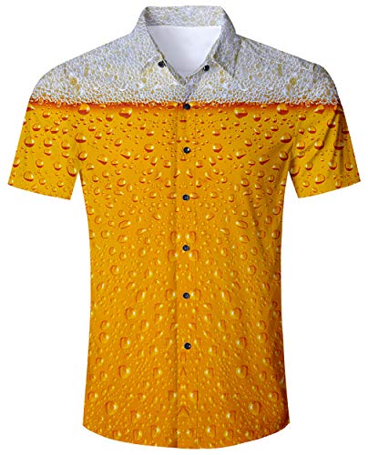 ALISISTER Hawaiihemd Herren Short Sleeve Tshirts Orange 3D Coole Bier Drucke Aloha Bluse Button Kleid Summer Urlaub Party Strandhemd Hawaiian Freizeithemd Männer Kurzarm L von ALISISTER