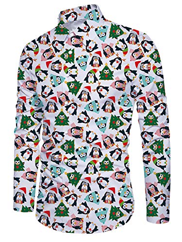 ALISISTER Hemd Weihnachten Herren 3D Pinguin Muster Urlaub Shirts Männer Button Down Bunt Xmas Hemd Langarm Fancy Party Strand Christmas Shirts Lustige XXL von ALISISTER