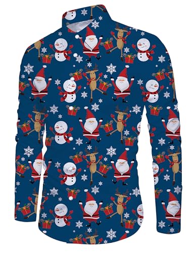 ALISISTER Hemd Weihnachten Herren Neuheit 3D Santa Schneemann Party Shirts Button Down Blouse Christmas Langarm Hemd Top für Xmas XXL von ALISISTER