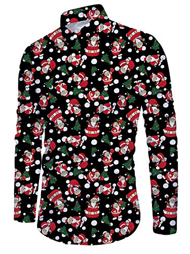 ALISISTER Hemd Weihnachten Herren Weiß Langarm 3D Santa Drucke Button Down Hässliche Xmas Hemd Festival Urlaub Party Kostüm Christmas Shirts L von ALISISTER
