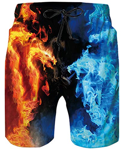 ALISISTER Herren Badehose Lustig 3D Galaxis Drachen Drucke Badeshorts Blau Sommer Jogginghose Schnelltrocknend Swim Beachshorts L von ALISISTER