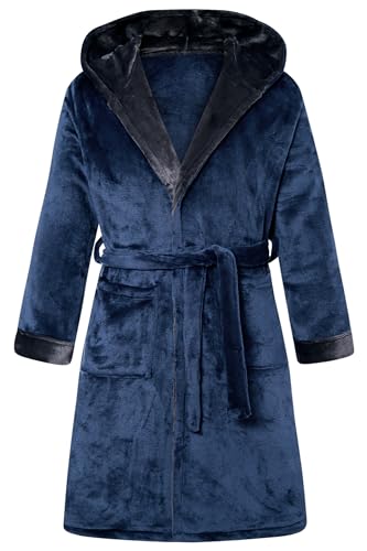 ALISISTER Herren Bademantel Flanell Fleece mit Kapuze weicher Morgenmantel mit praktischen Taschen für Alltag XL von ALISISTER