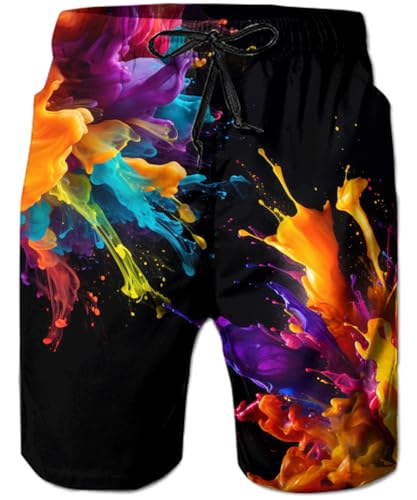 ALISISTER Herren Badeshorts 3D Farbenfroh Kurze Badehose Herren Freizeithose Jogginghose Sporthose Strand Surf Schwimmhose L von ALISISTER