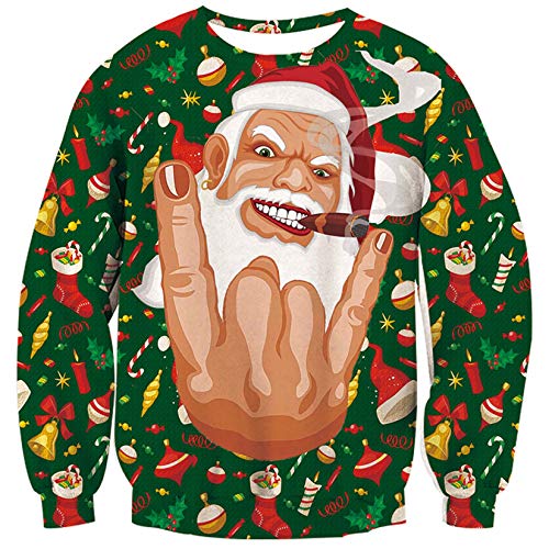 ALISISTER Herren Hässliche Weihnachtspullover 3D Unhöflich Santa Grafik Druck Ugly Christmas Sweater Erwachsene Teenager Beiläufig Xmas Pullover Sweatshirt M von ALISISTER