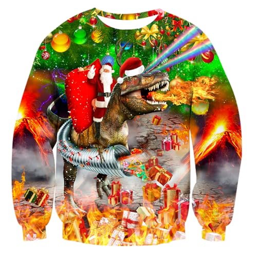 ALISISTER Herren Hässliche Weihnachtspullover Sweatshirt 3D Dinosaurier Gedruckt Ugly Xmas Sweater Langarm Tops Für Party M von ALISISTER