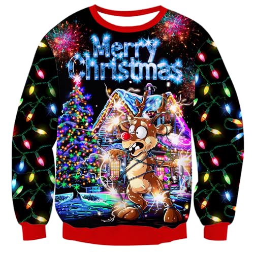 ALISISTER Herren Hässliche Weihnachtspullover Sweatshirt 3D Rentier Gedruckt Ugly Xmas Sweater Langarm Tops Für Party S von ALISISTER