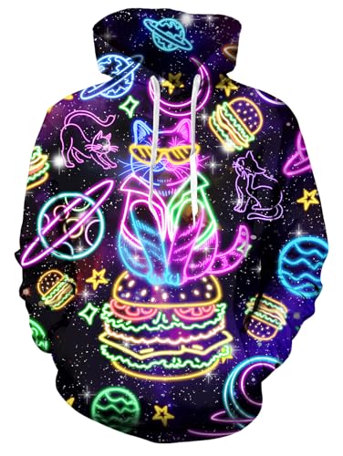 ALISISTER Herren Hoodies 3D Lustig Neon Katze Kapuzenpullover Beiläufig Langarm Drawstring Schwarz Kapuzenjacken XXL ALISISTER Herren Hoodies 3D Lustig Neon Katze Kapuzenpullover Beiläufig Langarm Drawstring Schwarz Kapuzenjacken XXL von ALISISTER
