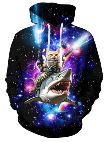 ALISISTER Herren Pullover Hoodies Personalisiert 3D Hai Katze Grafik Kapuzenpullover Männer Frauen Langarm Kapuzenpull Sweatshirt Kapuzenjacke M von ALISISTER