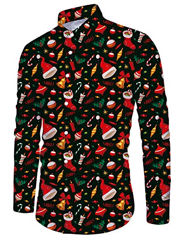 ALISISTER Herren Weihnachtshemd 3D Bunte Gedruckt Xmas Hemden Langarm Lustig Button Down Strandurlaub Christmas Shirt Winter Regelmäßige Slim Fit Party Shirts M von ALISISTER