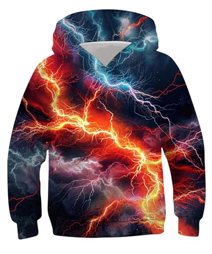 ALISISTER Hoodie Jungen Mädchen 3D Blitz Druck Kapuzenpullover Sweatshirt Beiläufiger Langer Hülsen Kinder Kapuzenpulli mit Taschen (M=8-10 Jahre) von ALISISTER