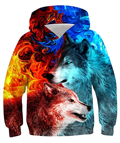 ALISISTER Hoodie Kinder Jungen Mädchen 3D Galaxis Wolf Drucken Kapuzenpullover Beiläufig Langarm Sweatshirt Tops (M=8-10 Jahre) von ALISISTER