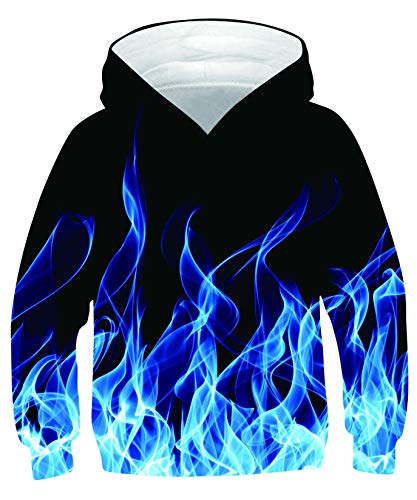 ALISISTER Jungen Mädchen Hoodie 3D Neuheit Blaues Rauchen Grafik Kapuzenpullover Sweatshirt Unisex Kinder Langarm Hoody Kapuzensweatshirt mit Taschen (M=8-10 Jahre) von ALISISTER