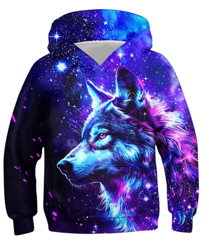 ALISISTER Jungen Mädchen Hoodie 3D Wolf Drucken Kapuzenpullover Hoodies Kinder Beiläufig Hoody Pullover Sweatshirts mit Tasche 6-7 Jahre von ALISISTER