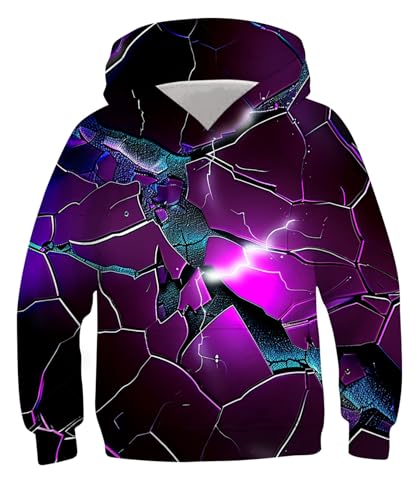 ALISISTER Jungen Mädchen Hoodie Kinder 3D Blitz Muster Kapuzenpullover Pullover Sweatshirt Herbst Winter Kapuzenpullis Mit Taschen M von ALISISTER
