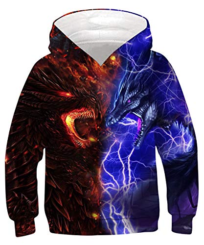 ALISISTER Jungen Mädchen Hoodie Kinder 3D Galaxis Drachen Muster Kapuzenpullover Pullover Sweatshirt Herbst Winter Kapuzenpullis Mit Taschen (S=6-7 Jahre) von ALISISTER