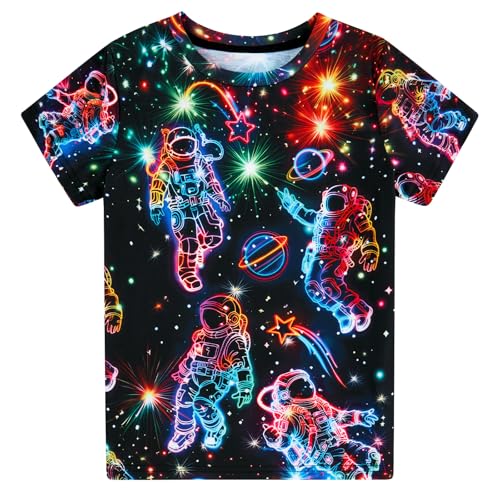 ALISISTER Jungen T-Shirts Kinder Neon Astronaut Bedruckte T-Shirt 11-12 Jahre Coole Rundhalsausschnitt Kurzarm T Shirts von ALISISTER