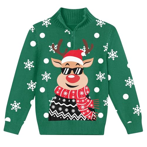 ALISISTER Jungen Weihnachts-Pullover 1/4 Reißverschluss mit Santa Rentier Design Holiday Sweatshirt 9-10 Jahre von ALISISTER