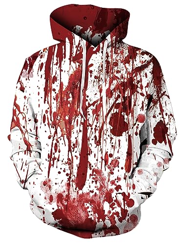 ALISISTER Kapuzenpullover Herren Damen 3D Weiß Bloody Design Pullover Hoodies Unisex Beiläufig Halloween Party Fleece-Innenseite Warm Kostüme Hooded Sweatshirt XXL von ALISISTER