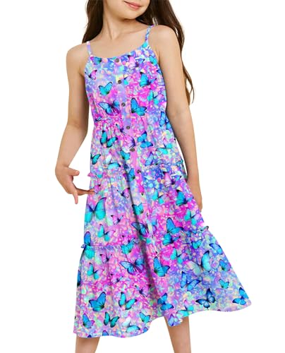 ALISISTER Kinder Mädchen Ärmellose Kleider Schmetterling Muster Ärmellose Spaghetti Strap Twirly Sundress Nettes knielanges Kleid für 11-12 Jahre von ALISISTER