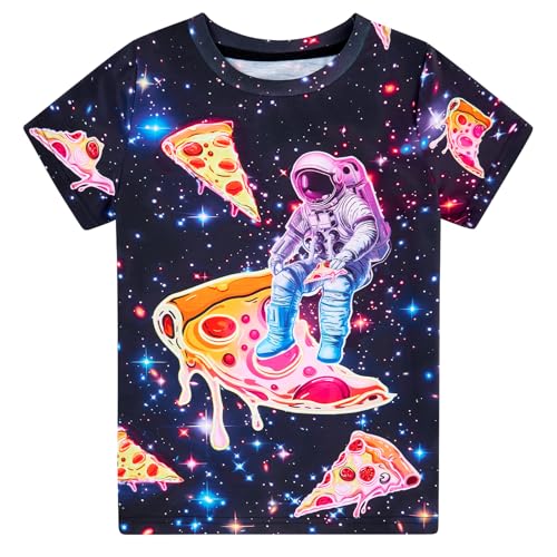 ALISISTER Kinder T-Shirts Jungen Neon Pizza Astronaut Bedrucktes T-Shirt Rundhalsausschnitt Kurzarm T-Shirt Tops 11-12 Jahre von ALISISTER