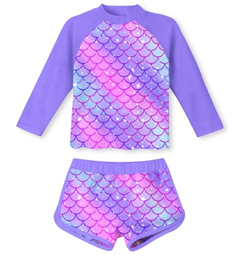 ALISISTER Langer Ärmel 2-teiliger Badeanzug für Mädchen 3-4 Jahre Schwimmanzug Outfit Sonnenschutz Schwimmset Urlaub Sommer Strand Lila von ALISISTER
