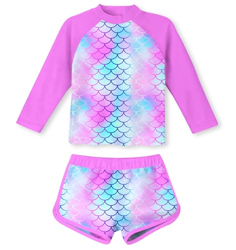 ALISISTER Mädchen 2PCS Badeanzug Outfit Langarm Schwimmbekleidung für 7-8 Jahre UPF 50+ Sonnenfest Badekleid Sommer Strand Lila von ALISISTER