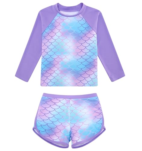 ALISISTER Mädchen Badeanzug Langarm 2tlg 7-8 Jahre Outfit mit UV-Schutz Schwimmset für Sommerferien am Strand lila von ALISISTER