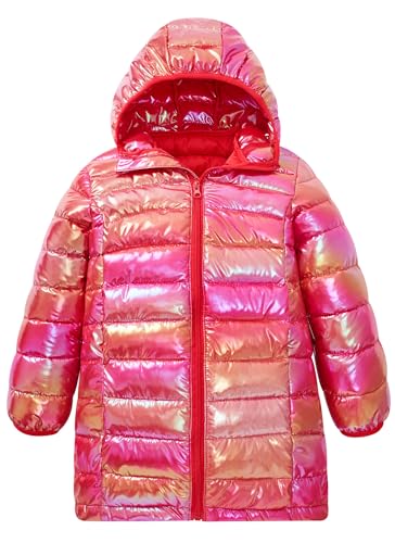 ALISISTER Mädchen Mäntel Metallic Rosarot Pufferjacke Glänzend Leicht mit Kapuze mit Taschen Winterjacke für 9-10 Jahre von ALISISTER