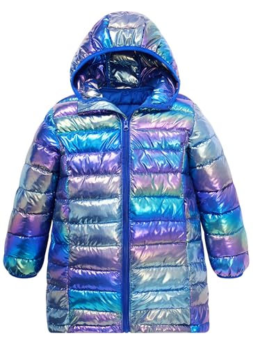 ALISISTER Mädchen Mäntel Winterjacke Metallic 3D Bunt Lila Blau Warm Leicht mit Kapuze für 7-8 Jahre von ALISISTER