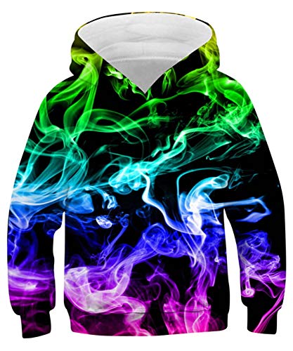 ALISISTER Teen Jungen Mädchen Hoodies Lustige 3D Bunt Rauchen Drucken Kapuzenpullover Sweatshirt Frühling Herbst Tops Schwarz Für Sport Party (XL=14-16 Jahre) von ALISISTER