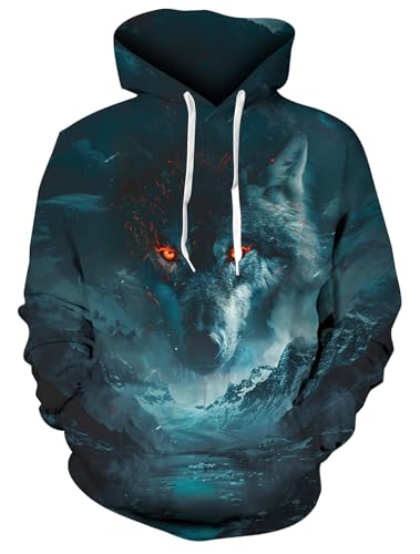 ALISISTER Unisex 3D Wolf Hoodie Sweatshirt Dunkelgrau Bedruckte Langarm Kordelzug Kapuze Pullover XL von ALISISTER