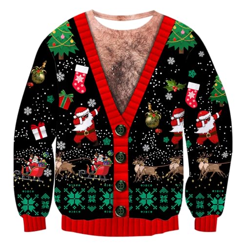 ALISISTER Unisex Hässliche Weihnachtspullover 3D Witzige Weihnachtsmann Design Pullover Sweatshirt Langarm Ugly Christmas Sweater Für Jugendliche Jungen Mädchen XXL von ALISISTER