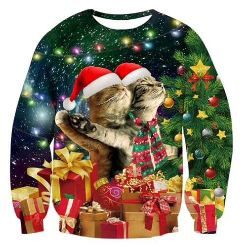 ALISISTER Unisex Hässliche Weihnachtspullover Weihnachtskatze Xmas Pullover Sweatshirt Herren Winter Langarm Ugly Christmas Sweater für Weihnachtsfeier XXL von ALISISTER
