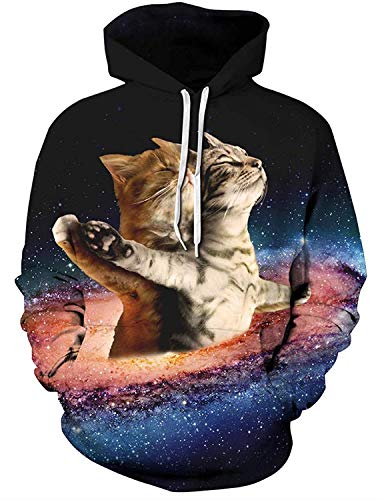 ALISISTER Unisex Hoodie Lustig 3D Galaxis Katze Druck Kapuzenpullover Pullover Langarm Beiläufig Kapuzen Sweatshirt mit großen Taschen M von ALISISTER