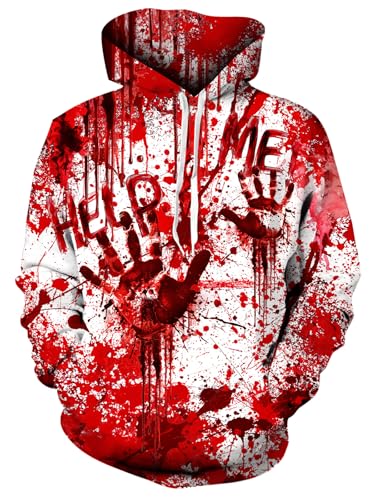 ALISISTER Unisex Hoodies Kapuzenpullover 3D Weiß Bloody Bedruckt Hooded Pullover Sweatshirt Herren Damen Langarm Halloween Kostüme Kapuzenpullis XL von ALISISTER